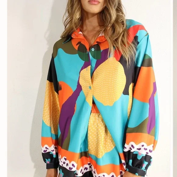 Mulla Multicolor short set Coral & Black Accent oversized small - Picture 5 of 9